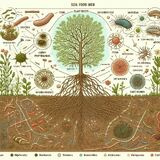 create a schematic diagram of the soil food web. the illustration should include key components such